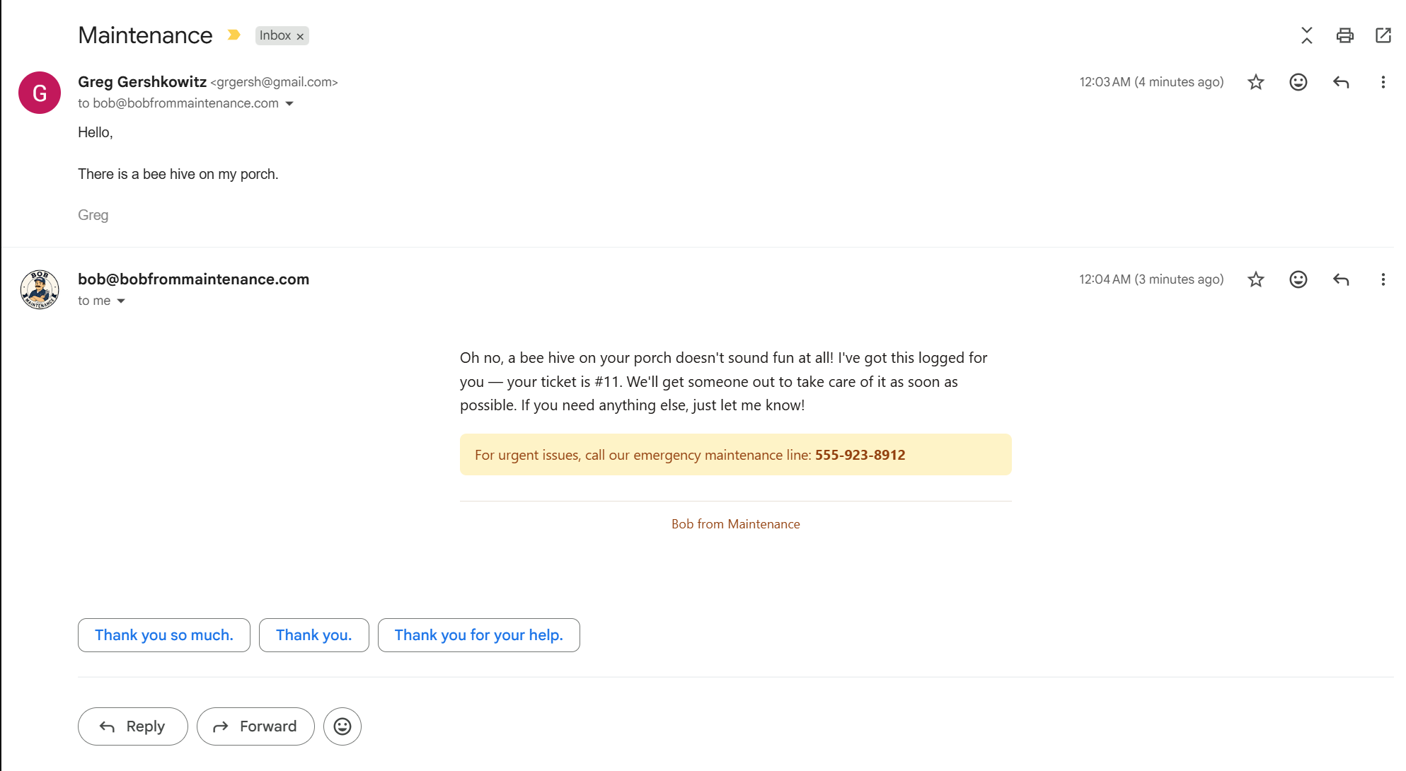 Tenant email conversation